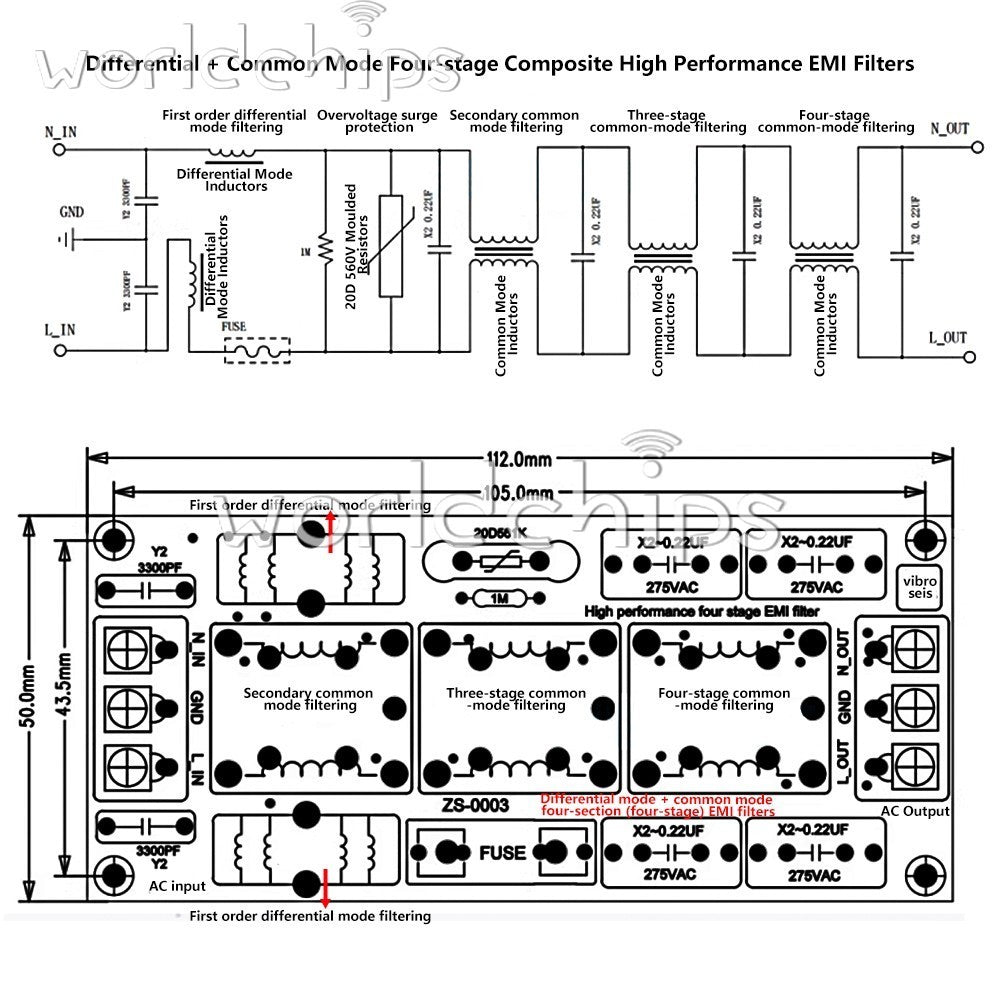 AC110-250V 4level Audio Power Supply EMI Electromagnetic Interference filter 16A