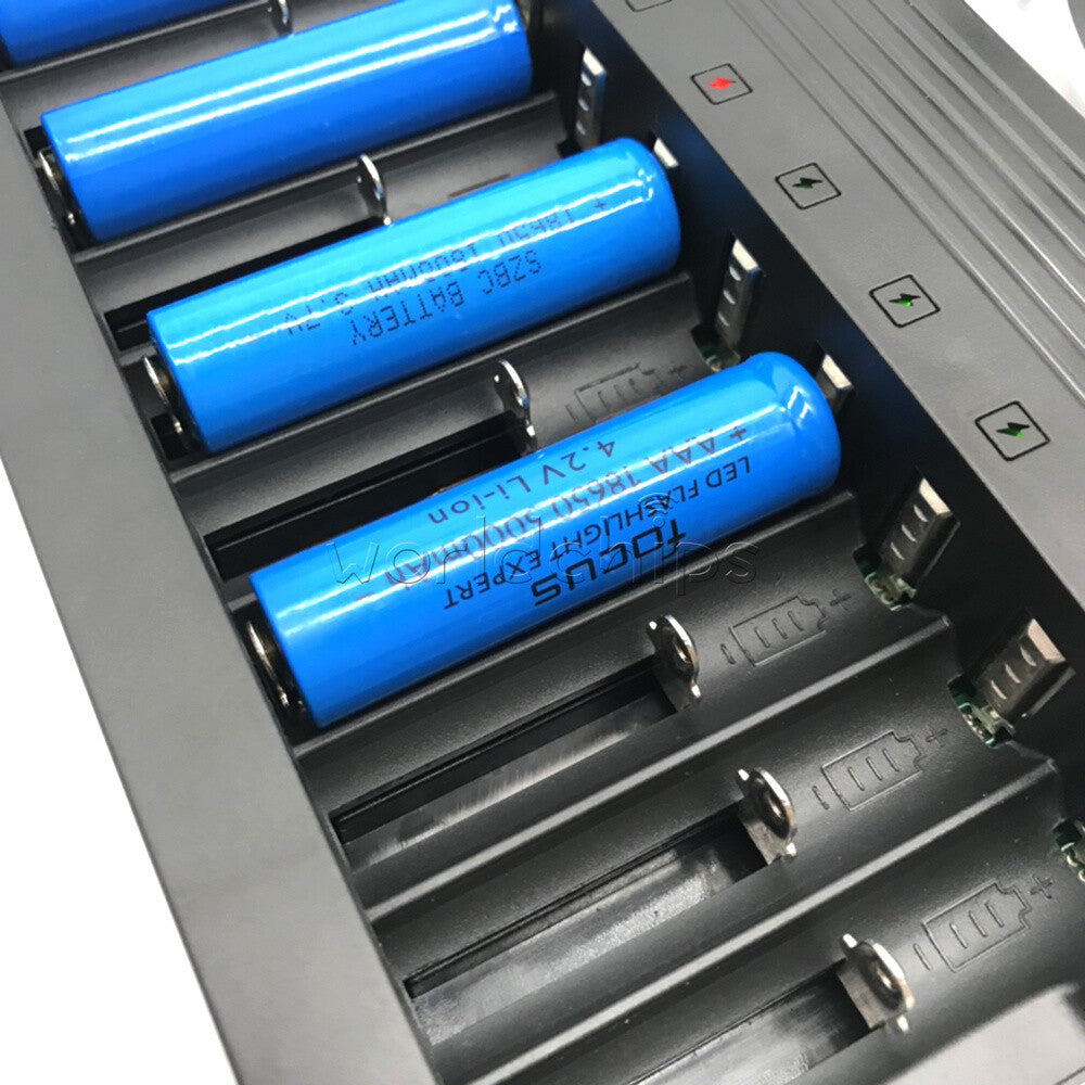 USB 10 slots Li-ion Battery Charger Smart Li-ion Charging for 14500 16350 18500