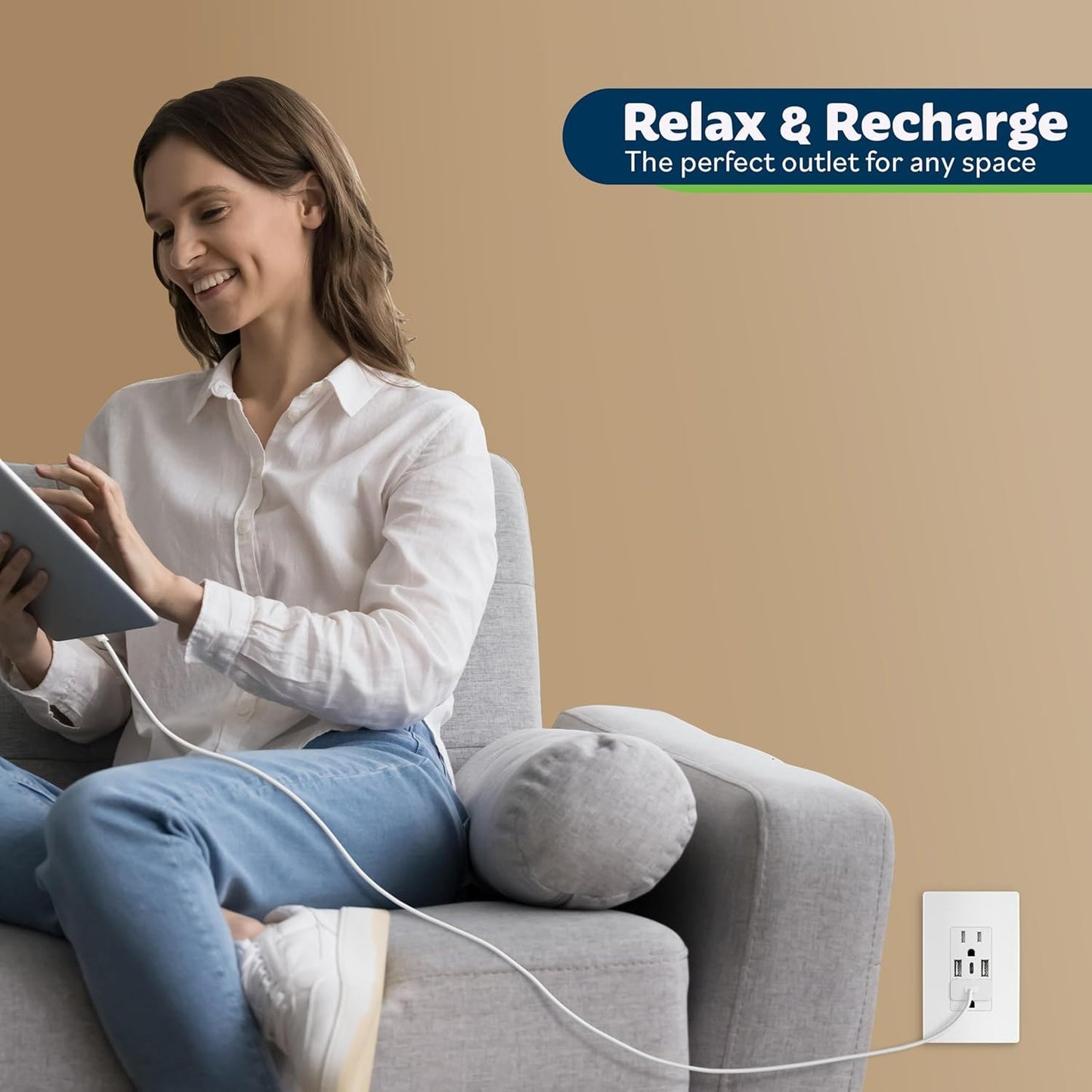 USB Outlet, 3-Port Type C 3.6A 18W Wall Outlet, 15 Amp Receptacle, Charging Powe