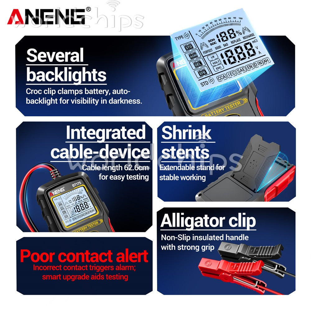 ANENG 12V24V Car Lead-Acid Battery Tester Charging Circuit Loads Diagnostic Tool