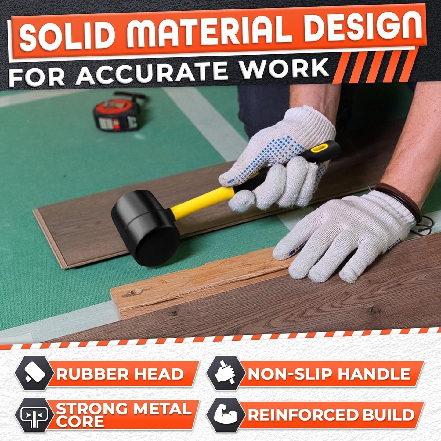 24 Oz Rubber Mallet Hammer for Woodworking, Flooring, Tiling, Camping and More -
