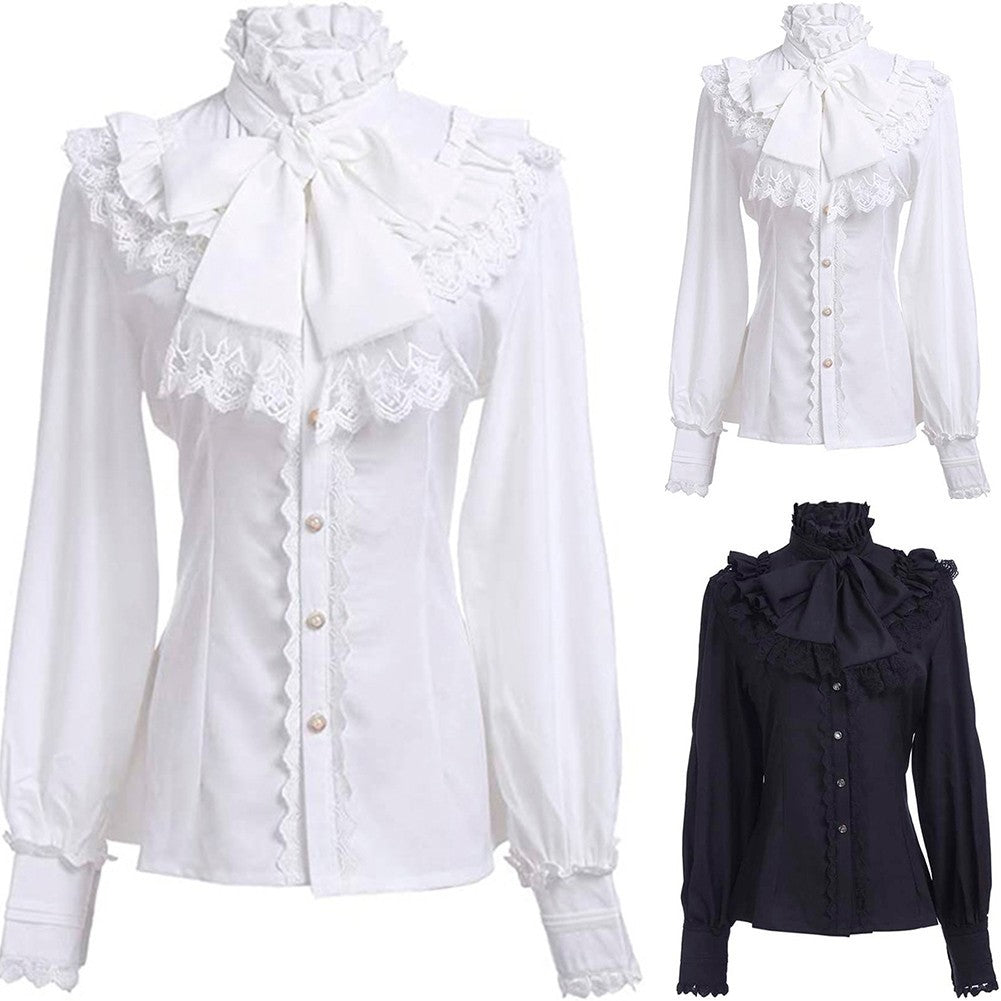 Stylish Victorian Style Womens Gothic Lolita Shirt Lotus Ruffle Blouse