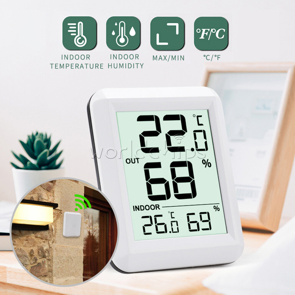433MHz Digital Wireless Indoor Outdoor Thermo-Hygrometer Humidity Meter White