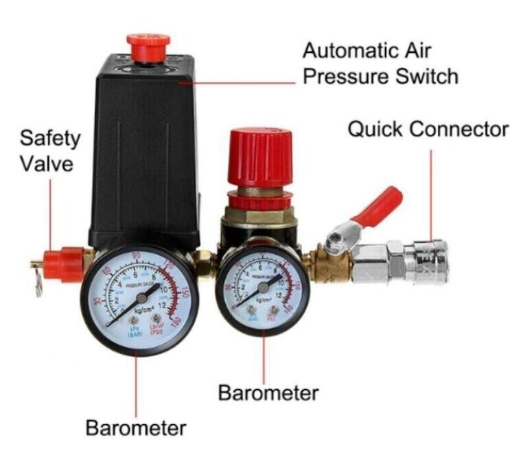 120PSI Air Compressor Pressure Switch Control Valve Manifold Regulator Gauges
