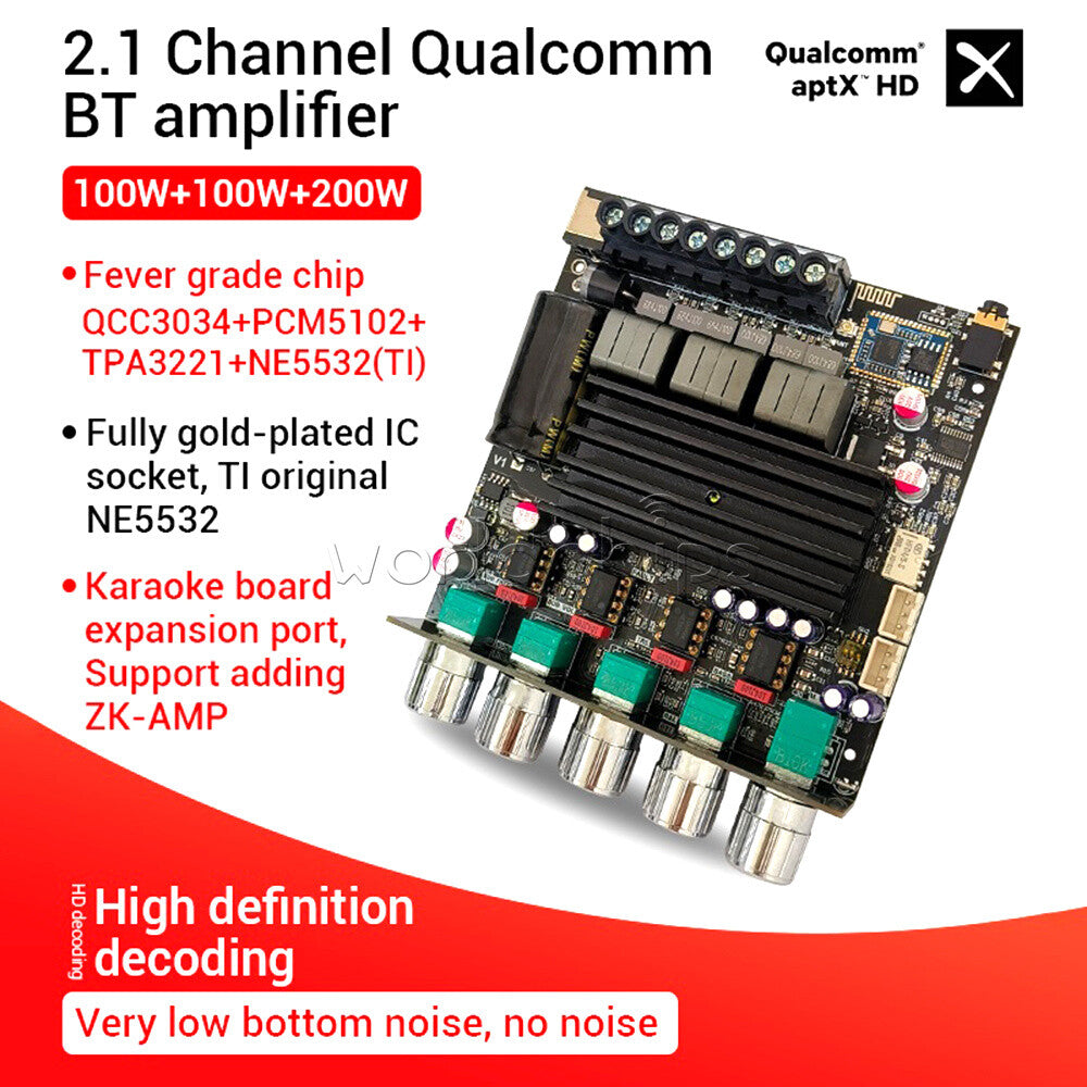 ZK-APTX1 2x100W+200W 2.1 Channel Bluetooth AUX Digital Power Subwoofer Amplifier
