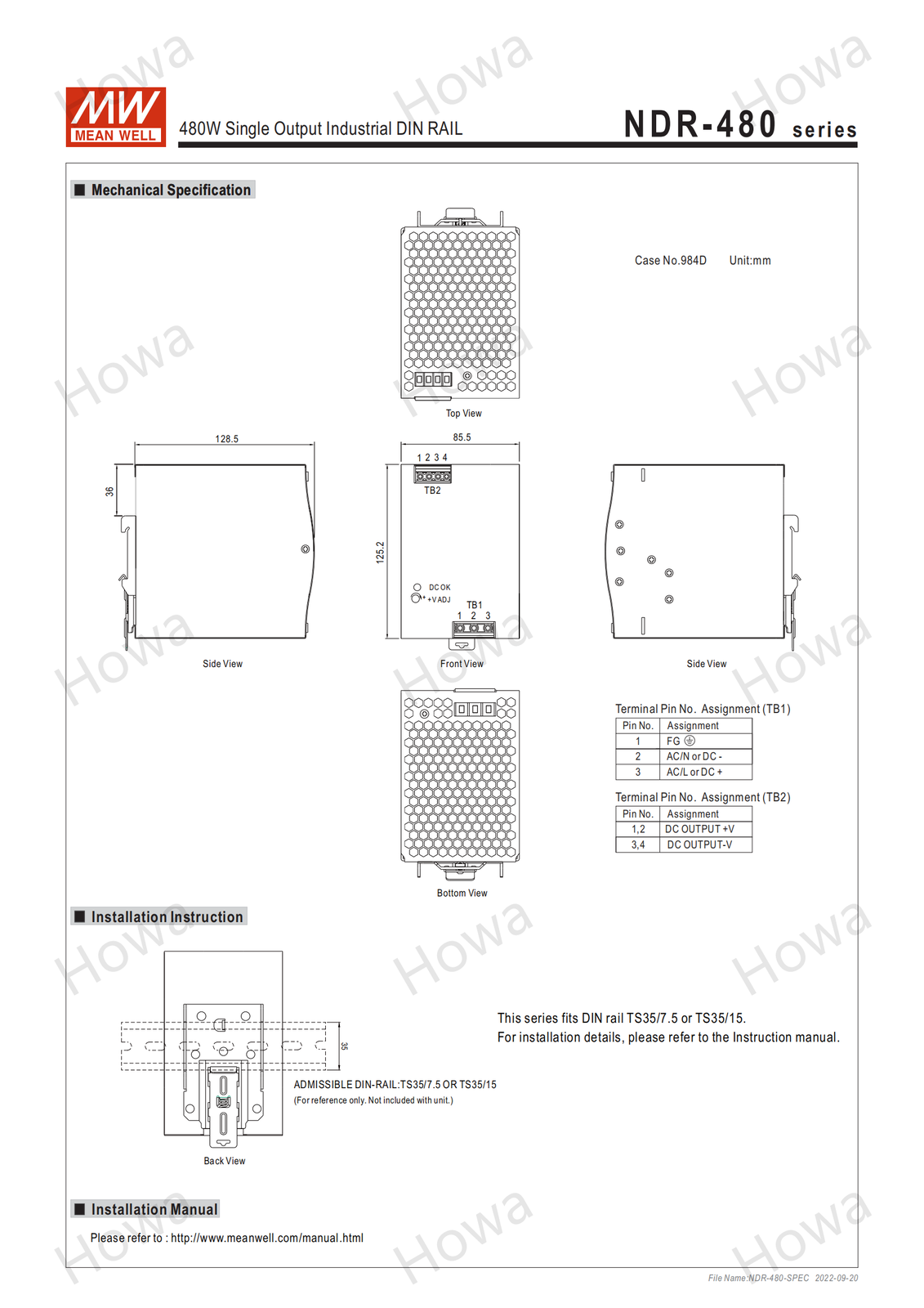Mean Well NDR-480-24 Industrial DIN rail power supply ping