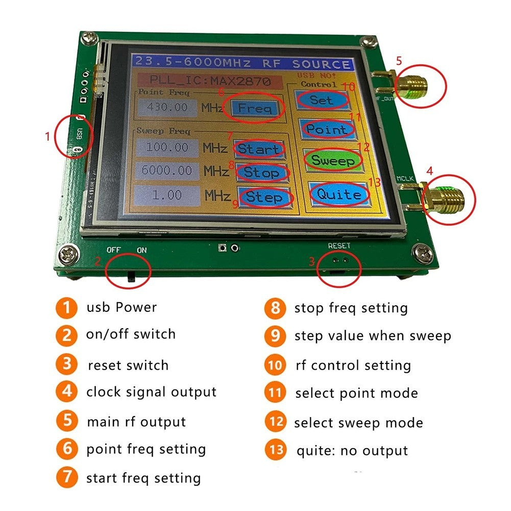 MAX2870 Signal Generator 23 6000 MHz Frequency Range with Touch Screen Control