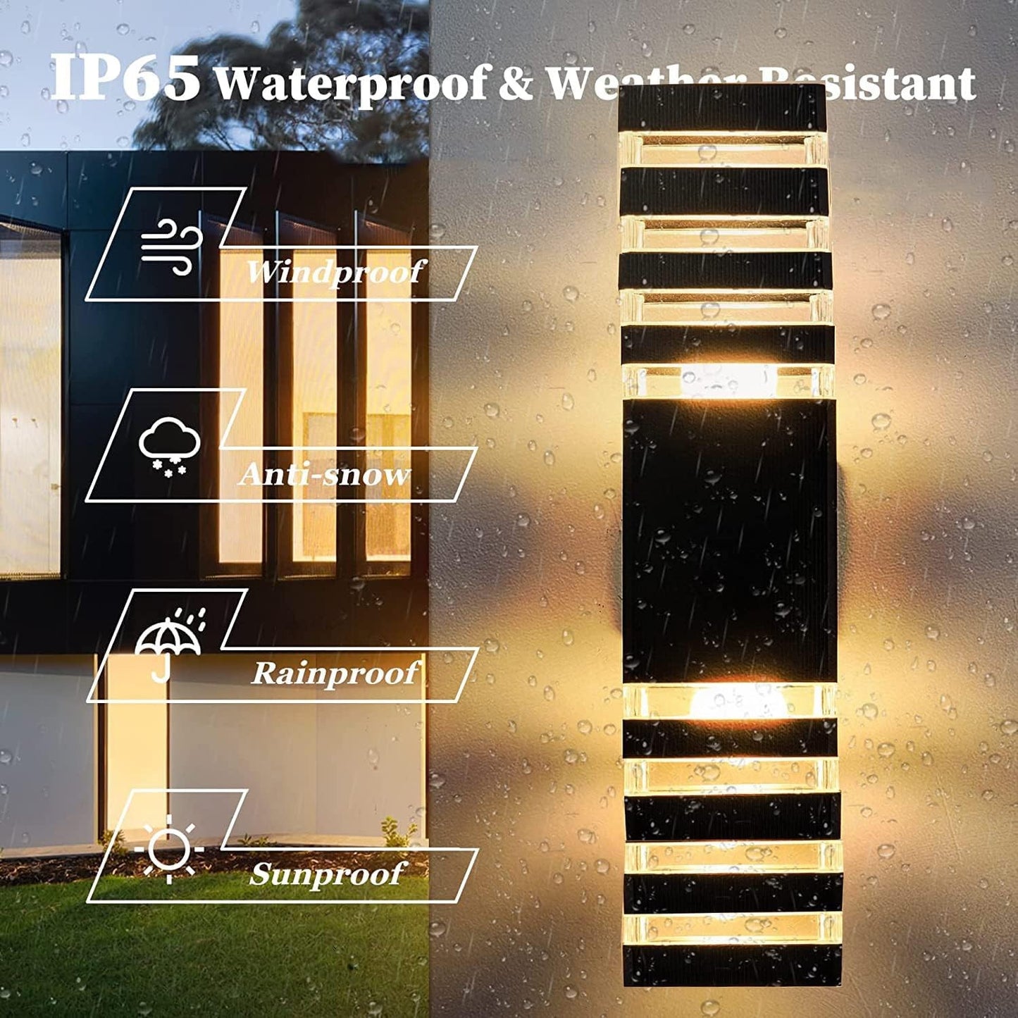 6-Pack 18 Inch LED Square Wall Lights, 24W IP65 Waterproof 4000K