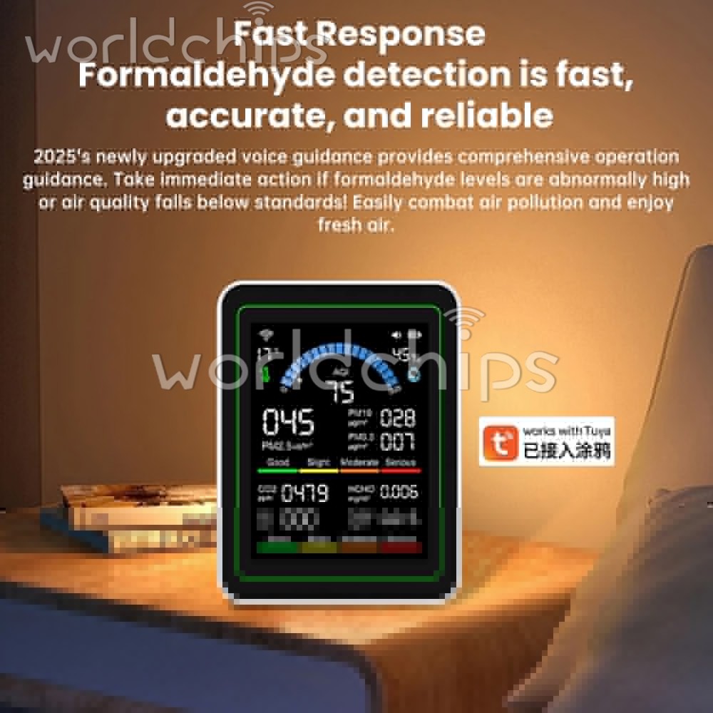 Tuya WiFi Digital Air Quality Detector PM1.0/2.5 TVOC HCHO Tester Temp,Humidity