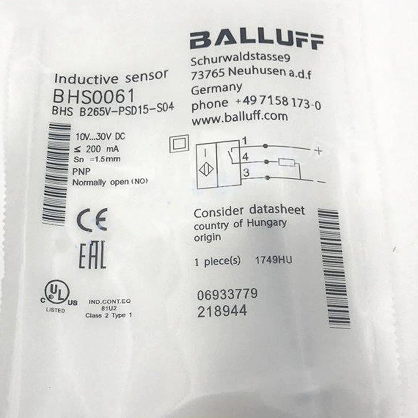 one  BALLUFF BHS B265V-PSD15-S04(BHS0061) Inductive Sensors Free ship #YP1 #P