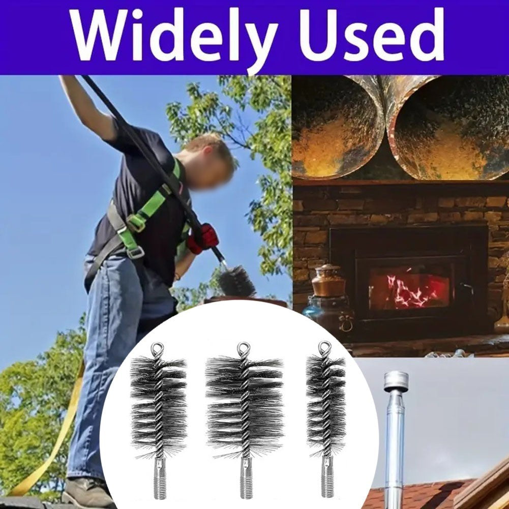 3Pcs Stove Pipe Brush Set For Cleaning Chimneys Boilers And Pipe Systems