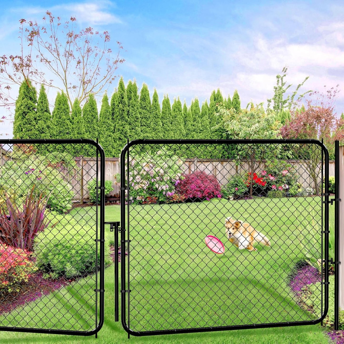 Adjustable Chain Link Fence Gate Kit - 26"-72" W x 5' H, Metal, Anti-Rust