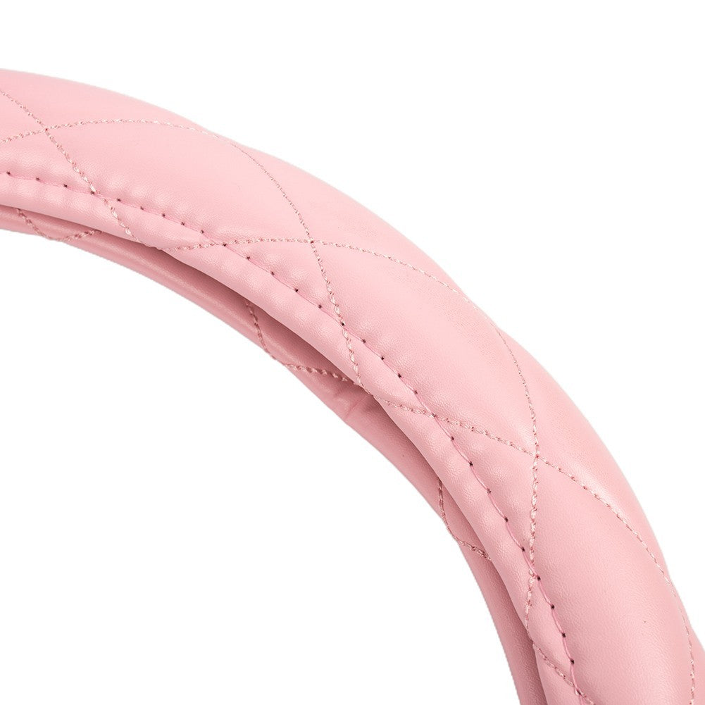 Pink Car Steering Wheel Cover 38cm/15 PU Leather Bling Diamond For Womens Girls