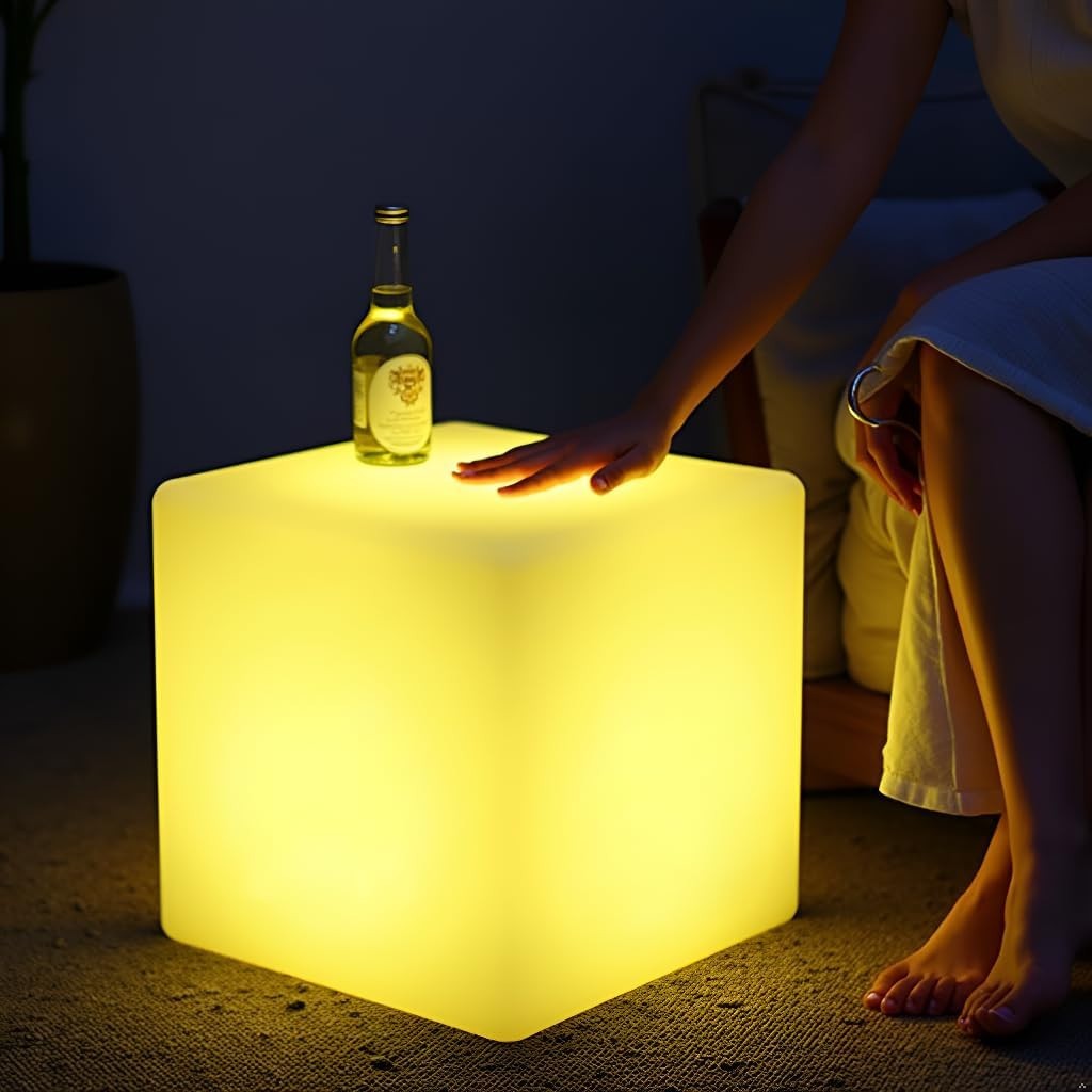 16 Inch Rechargeable LED Cube Light with Remote, 16 Colors Dimmable