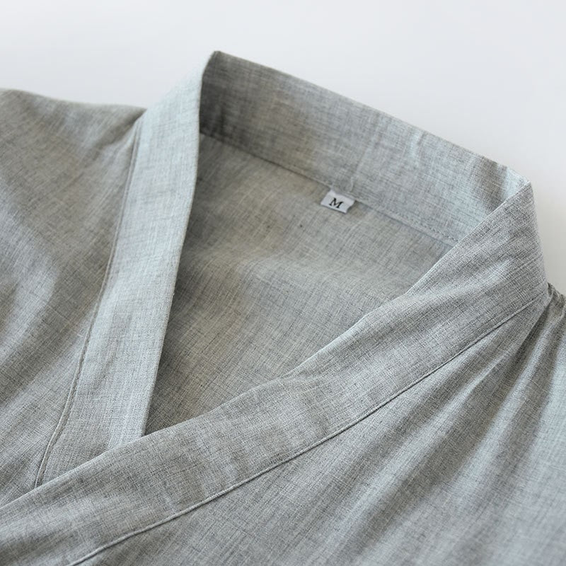 Casual Men's Cotton Home Robe Kimono Yukata Bathrobe Pajamas With Belt