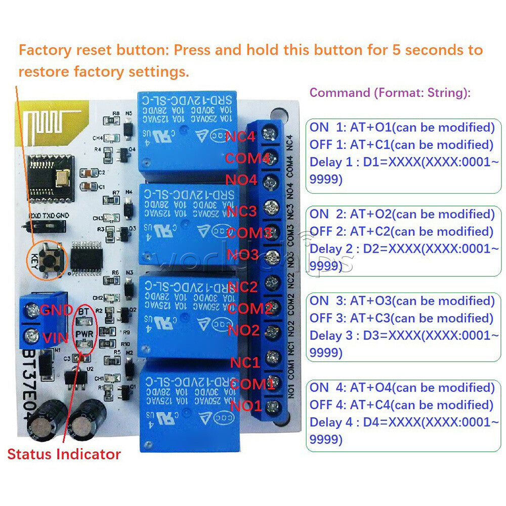 4 Channels BT37E04 Bluetooth BLE Relay Switch Module DC 5V 12V For IOS Android