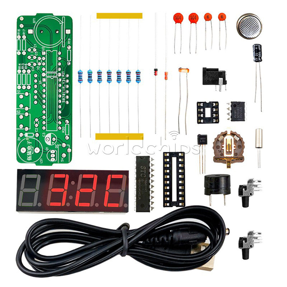 Electronic Clock Kit Set 51 Microcomputer LED Temperature / Time Display DS1302