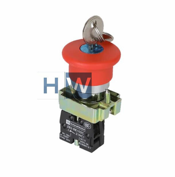 2Pcs   Button Switch XB2-BS142C Mushroom Emergency Stop Rotation Reset