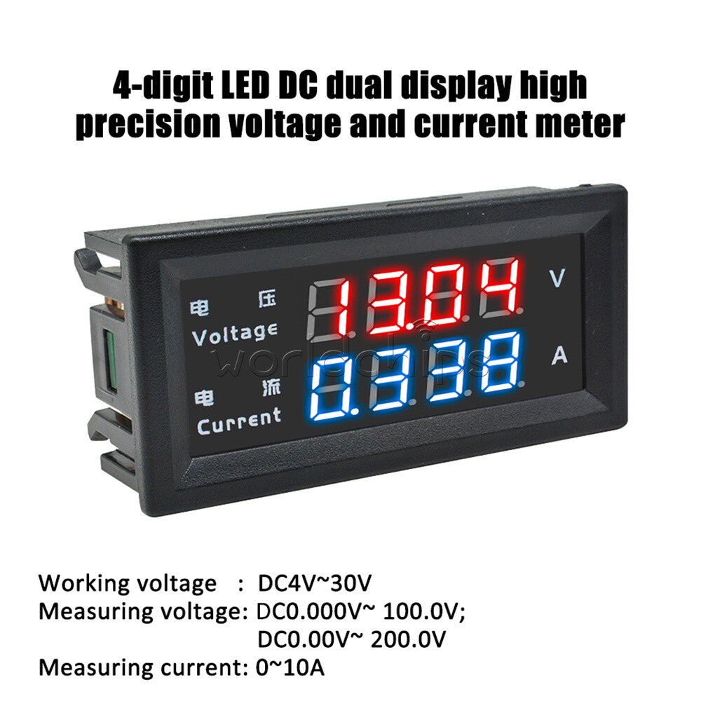 10PCS 4-Digital Dual LED DC0-200V 10A Voltmeter Current Ammeter Meter M4430
