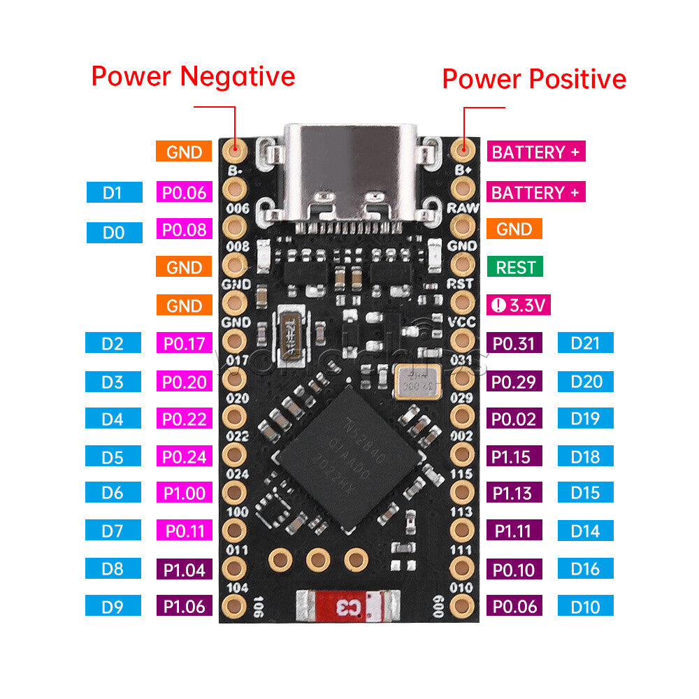 NRF52840 Development Board For Nice!Nano V2.0 Bluetooth Charging Management DIY