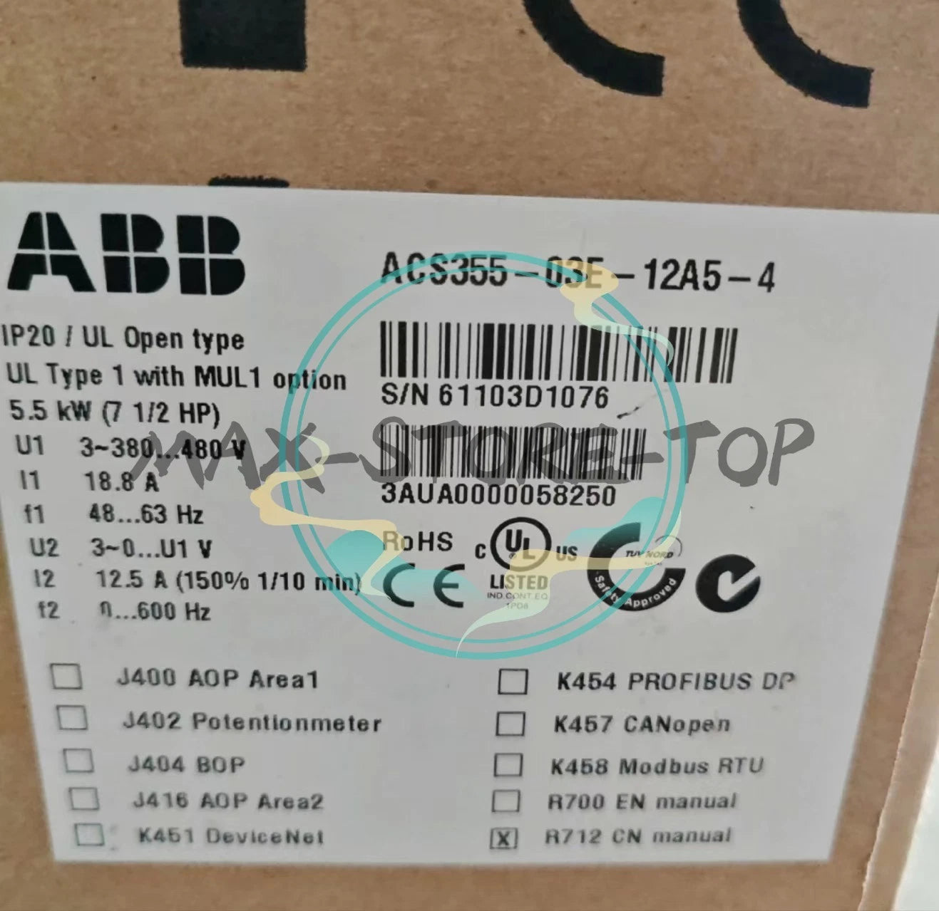 1PC ACS355-03E-12A5-4 5.5KW  ABB Frequency Converter UPS or