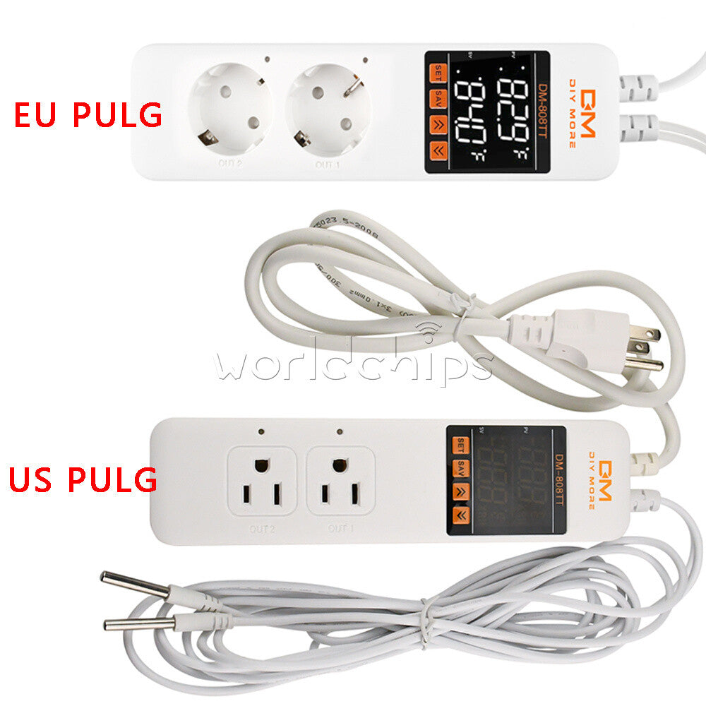 DM-808TT AC 85-250V 10A Digital thermostat Controller Power Socket EU+US Pulg