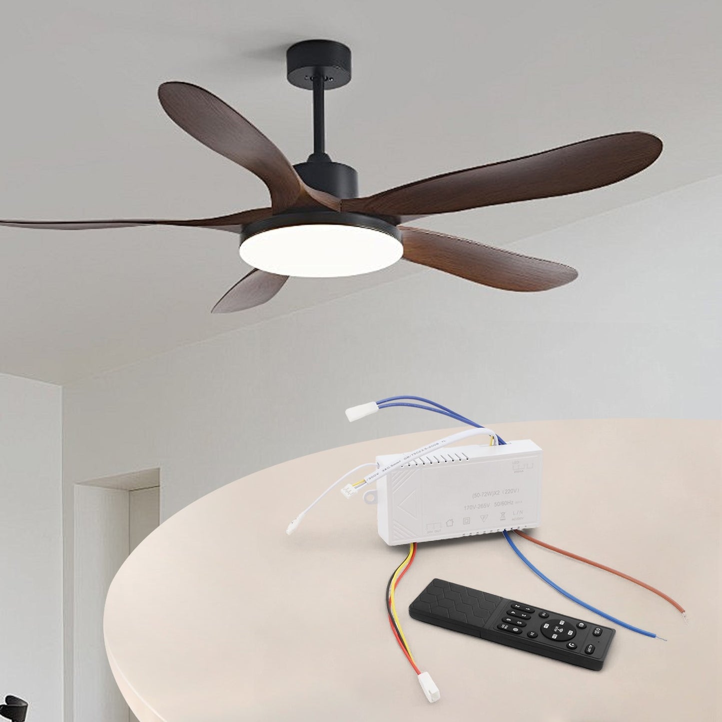 LED Ceiling Fan Remote Control 6 Speeds Light Adjustment Battery Monitor