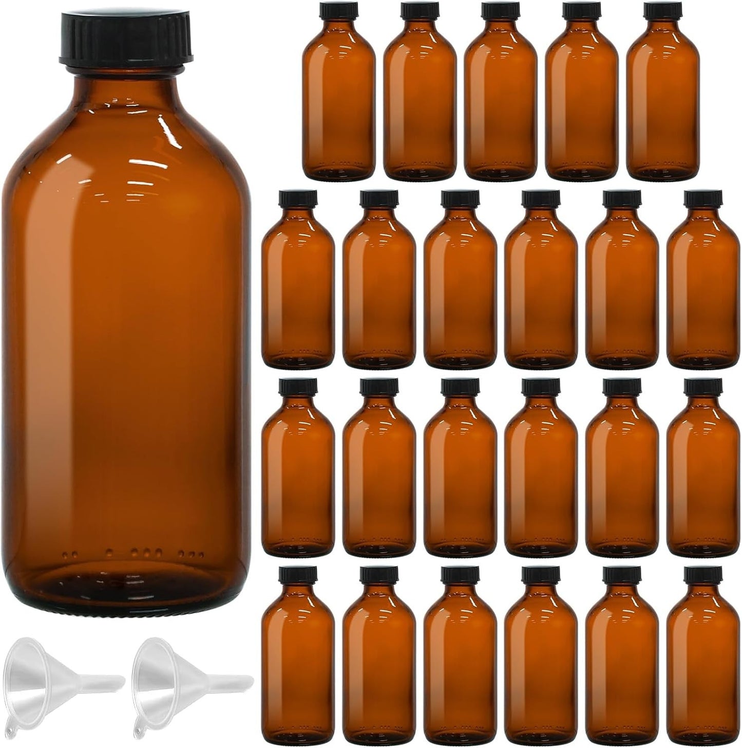 24 Pack 8oz Amber Glass Boston Round Bottles, Airtight, Leak-Proof,Phenolic Caps