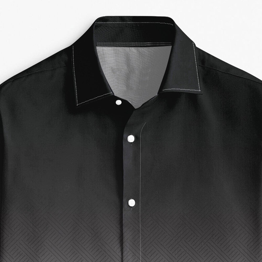 Mens Casual Long Sleeve Shirt Buttoned Collar Gradient Color for Daily Wear