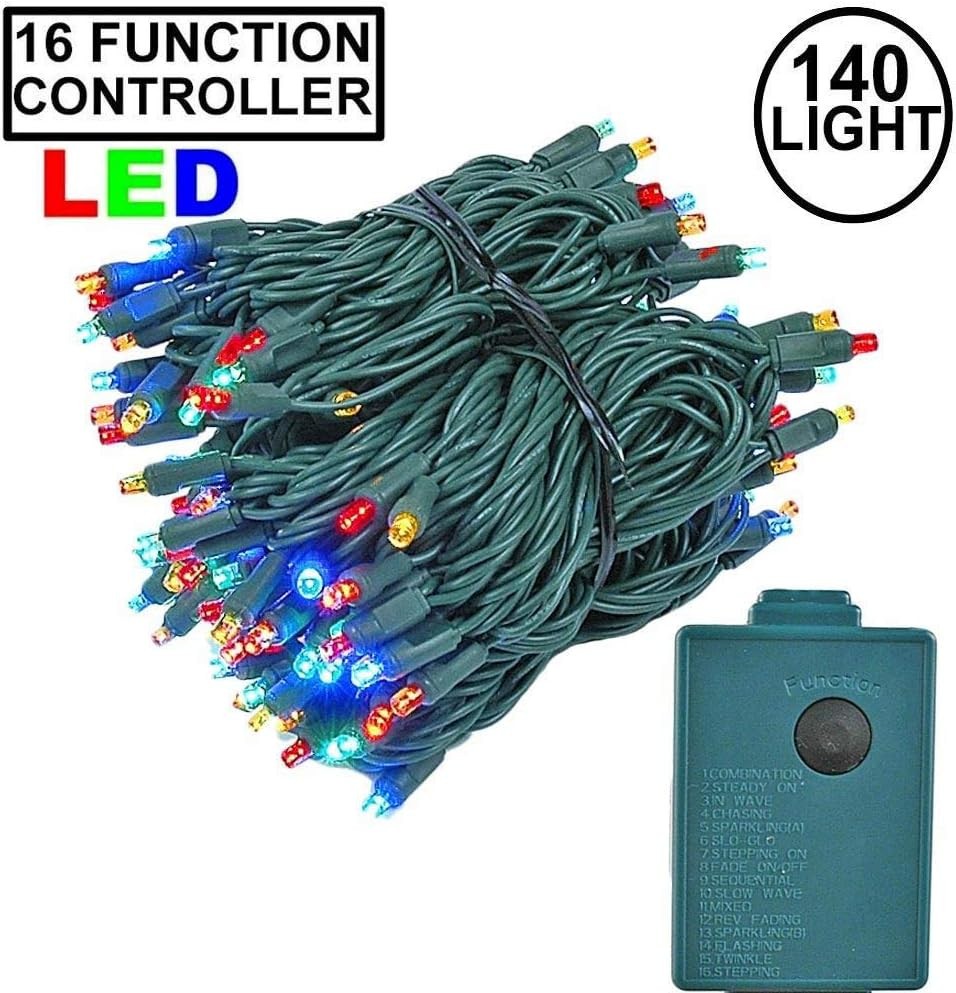 46.5ft LED Chasing Christmas String Lights - 140 Bulbs, 16 Functions, Multicolor