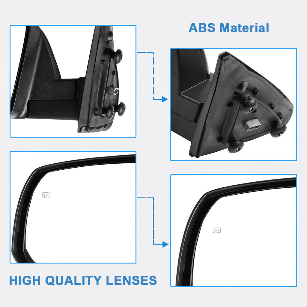 Mirror Power Heated Manual Fold For 07-16 Toyota Tundra Right Side Smooth Black