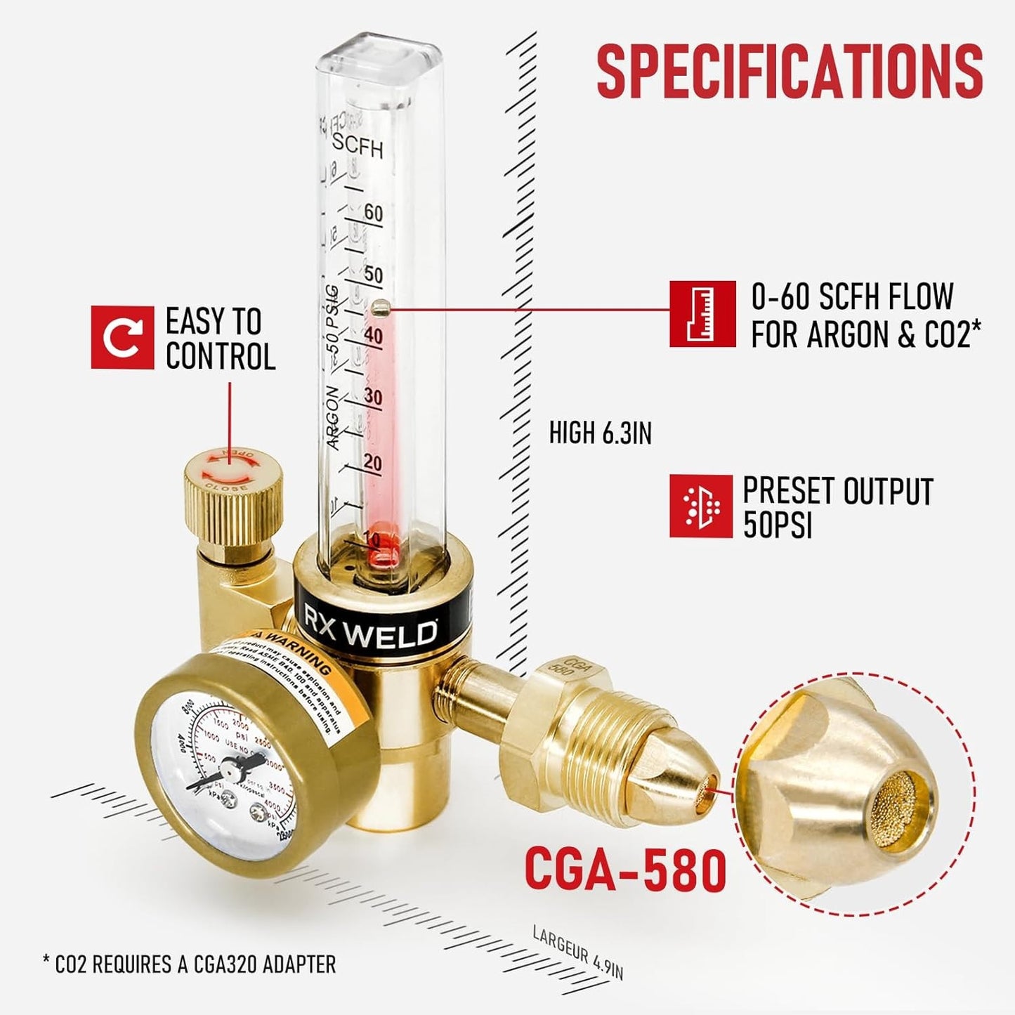 Argon Regulator Flowmeter Gas Gauge for Mig Tig Weld with Gas Welding Hose
