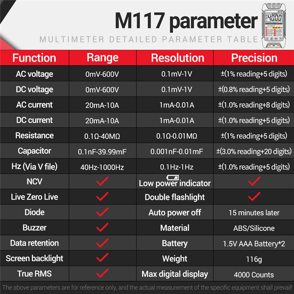 ANENG Digital Multimeter Voltmeter Ammeter Ohmmeter NCV AC DC Volt Tester Meter