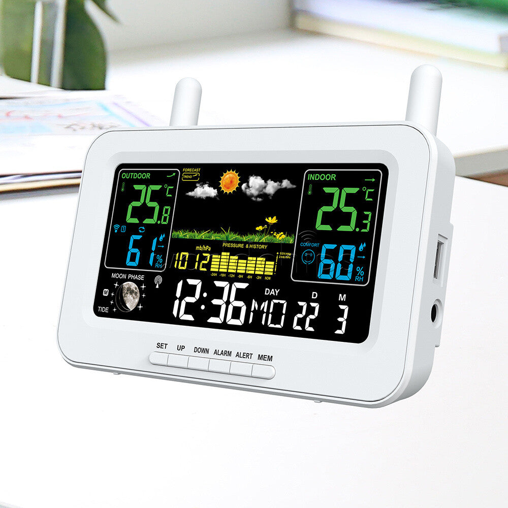 Wireless Thermometer Hygrometer Weather Station Color Screen Clock Calendar