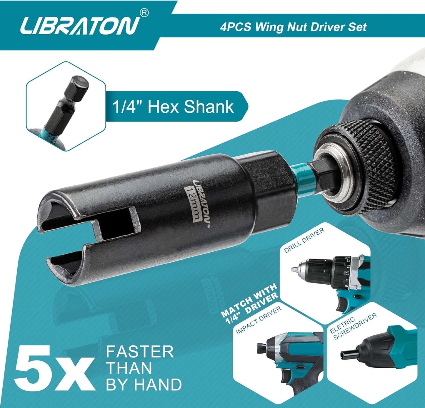 Wing Nut Driver 4PCS, Wing Nut Driver Bit, 1/4” Hex Shank Wing Nut Driver Set 9M