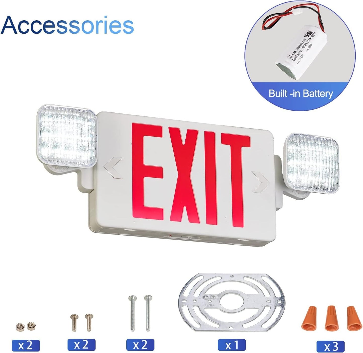 Red Exit Sign with Emergency Lights, LED Emergency Exit Light with Battery Backu
