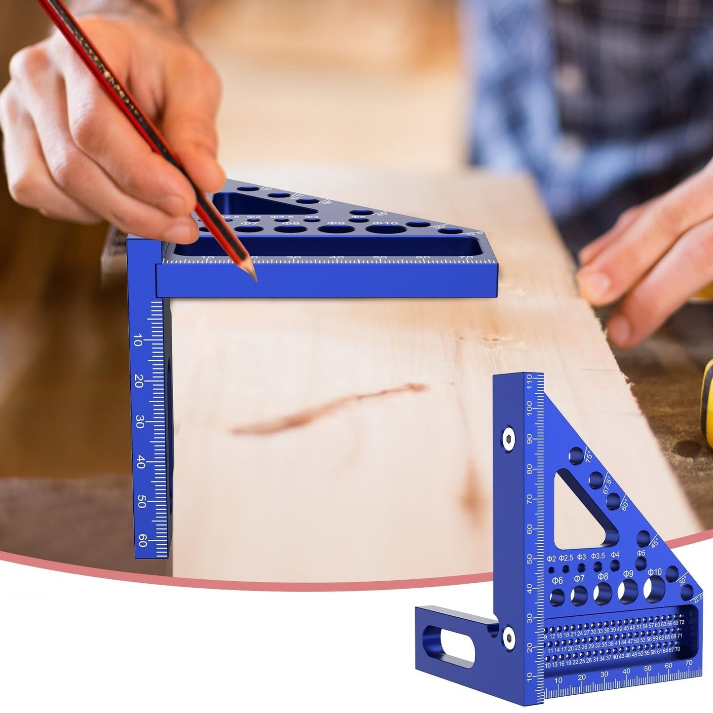 Woodworking Scribing Ruler with 22 5 to 90 Degree Angle Measurement Range