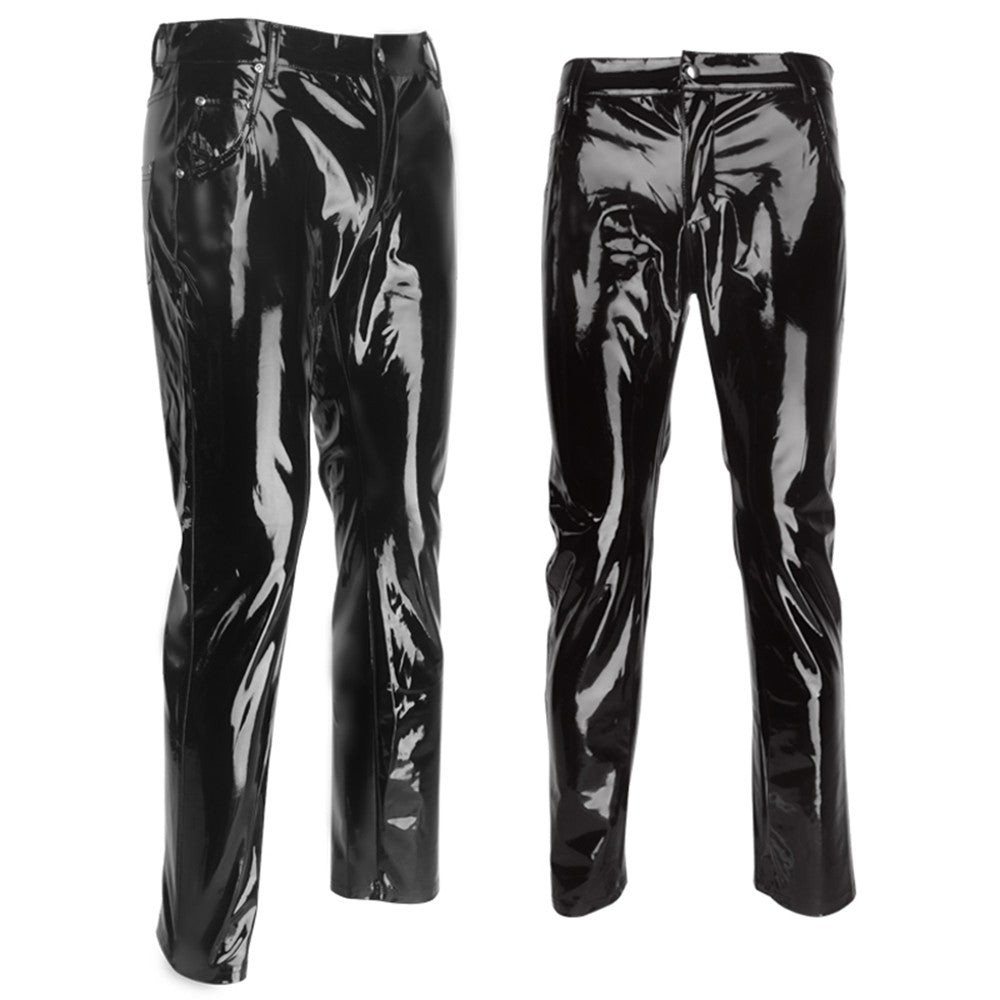 Men Faux Leather PVC Pants Trousers Long Shiny Club Dance Wear Punk Gothic