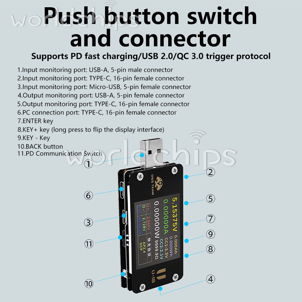 DC 4-25V 6.5A Digital Voltage Current Meter Power Tester USB Charge Detector