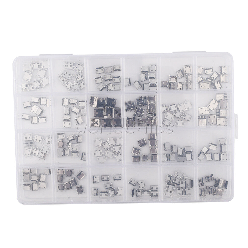 240PCS 24 Kinds Of Micro USB Female Plug Boxed Android Charging Tail Plug