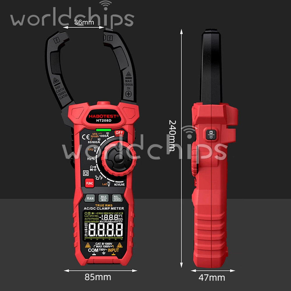 HABOTEST HT208A/D AC/DC Digital Clamp Meter Multimeter Capacitance Ohm Hz Tester