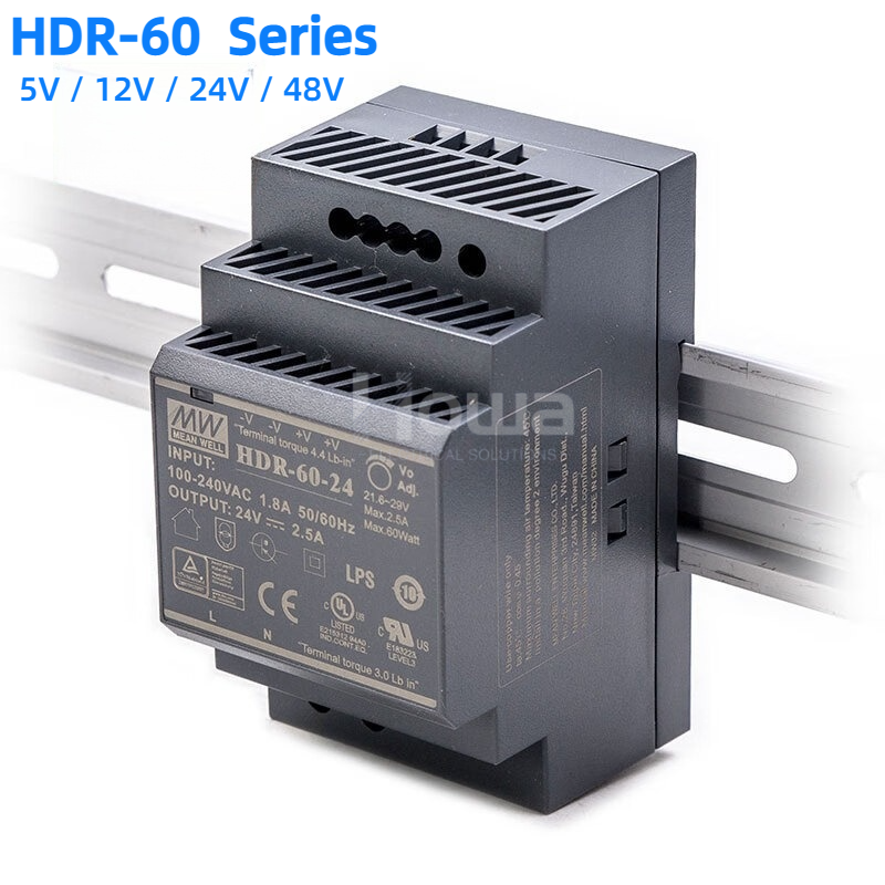 Mean Well HDR-60 Series DIN Rail Power Supply 15W 5V 12V 24V 48V