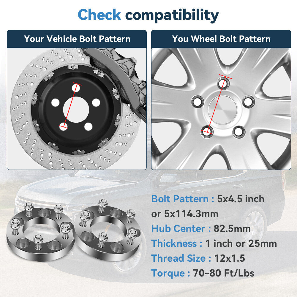 2X 1 inch Wheel Spacers 5x4.5 12x1.5 For Hyundai Genesis Coupe Veloster Tucson