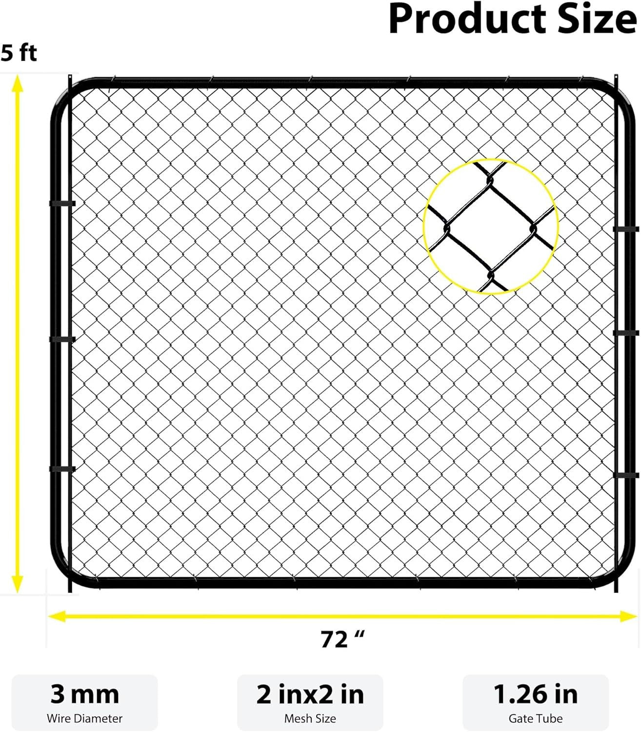 Adjustable Chain Link Fence Gate Kit - 26"-72" W x 5' H, Metal, Anti-Rust