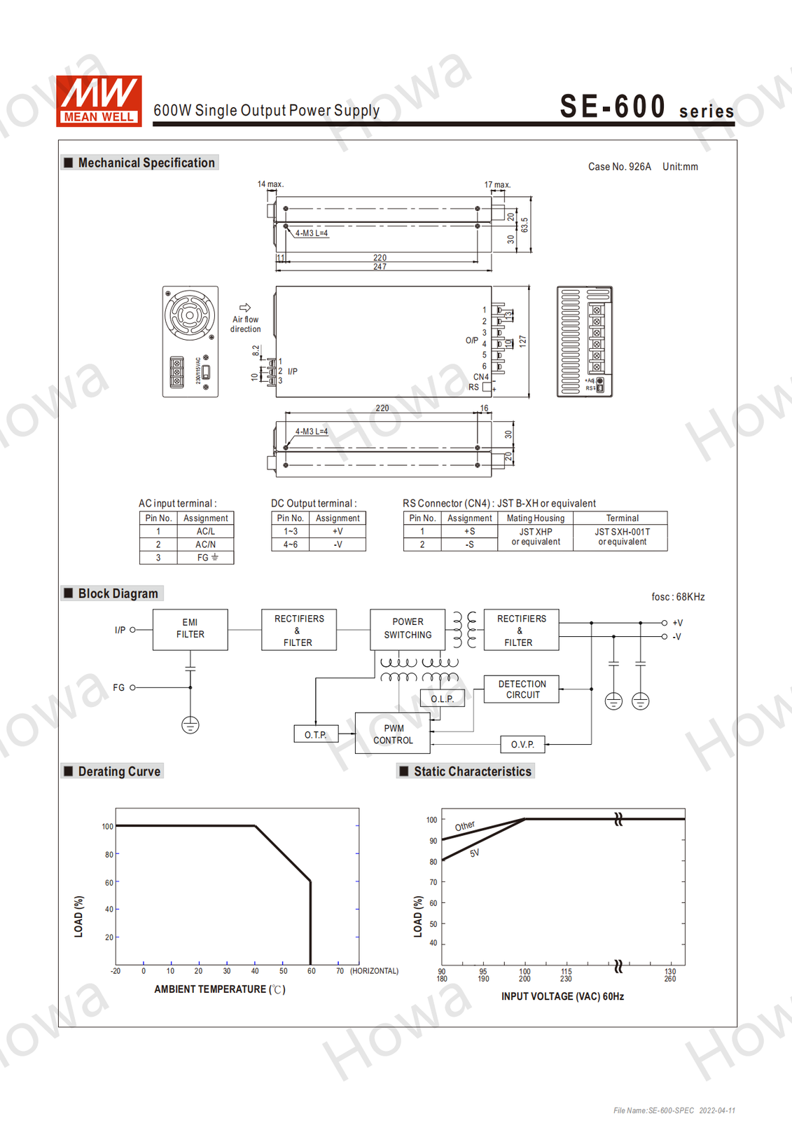 SE-600 W high power switching power supply 5V12V15V24V36V48V industrial control