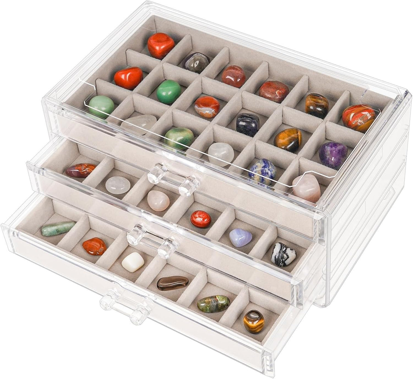Acrylic Rock Display Case,54 Grids Rock Collection Box for Kids with Mini Magnif