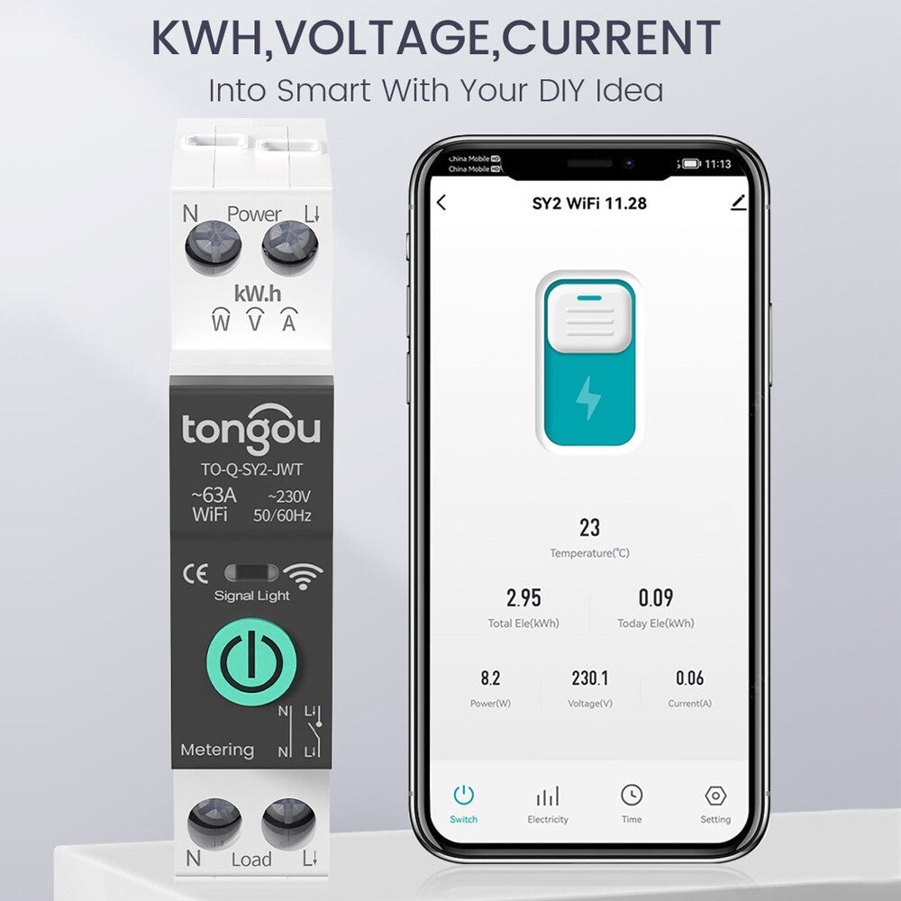 Tuya WiFi Smart Circuit Breaker Switch 1-63A Adjustable Over/Under Voltage Over