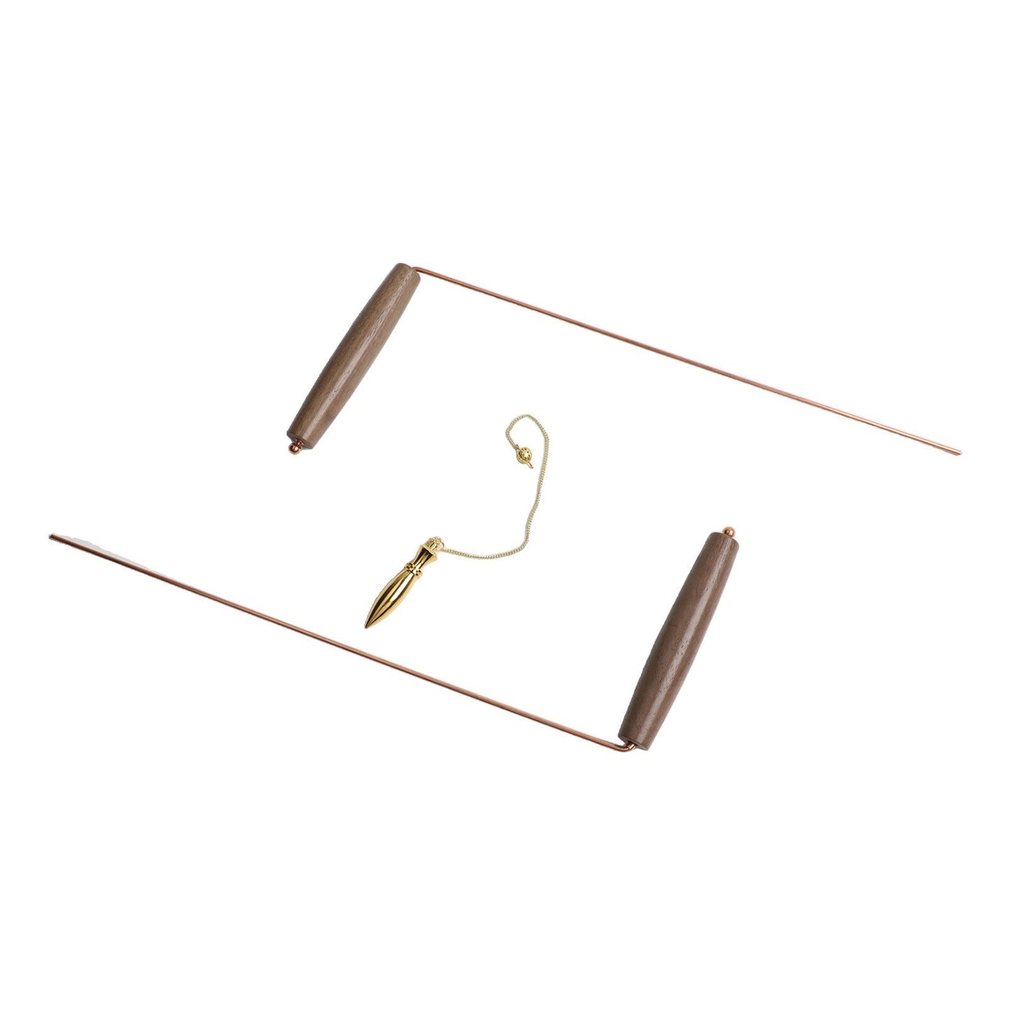 Natural Walnut Handle Dowsing Rod Set with Solid Brass Pendulum for Divination