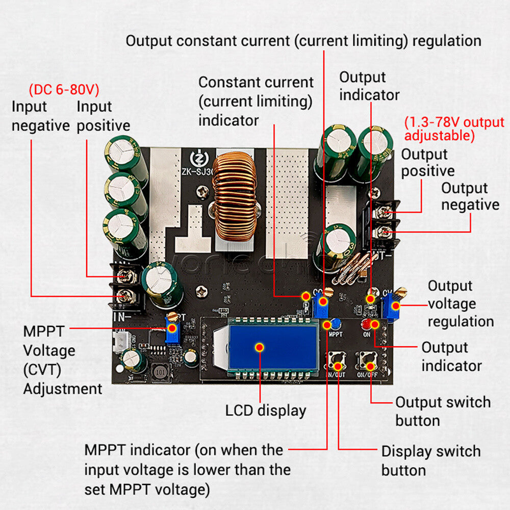 ZK-SJ30 700W Automatic Boost Buck Power Supply Module DC 6-80V to 1.3-78V 30A