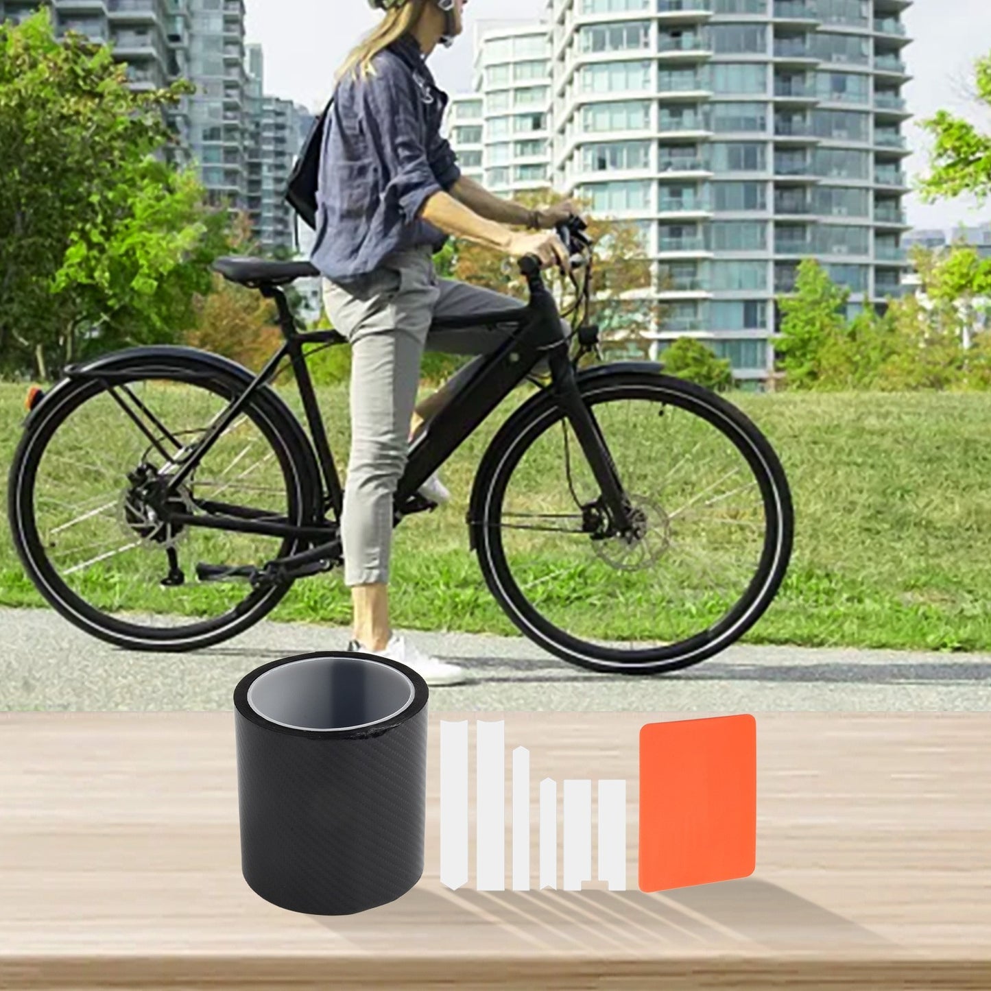 Innovative 300cm Bike Frame Protection Sticker with Carbon Fiber Aesthetic